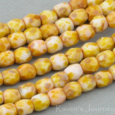 Round Faceted (3mm) Bone Opaque with Picasso, 23 Strands of 50 Beads per Unit *Last Unit Remaining*