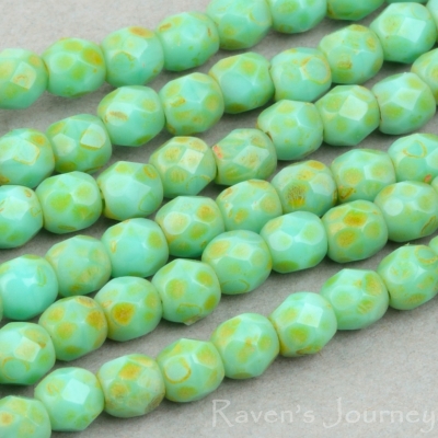 Round Faceted (3mm) Turquoise Opaque with Picasso