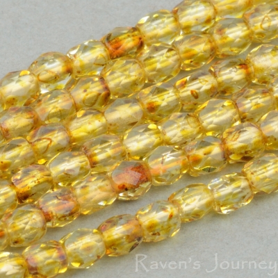 Round Faceted (3mm) Amber Brown Transparent with Picasso 3-osx