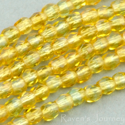 Round Faceted (3mm) Amber and Green Uranium Mix Transparent-osx