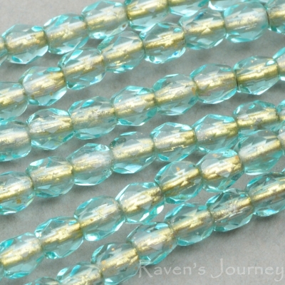 Round Faceted (3mm) Aqua Transparent with Bronze Lining