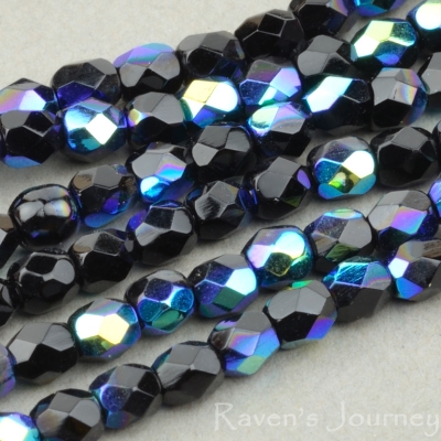 Round Faceted (3mm) Jet Opaque with AB