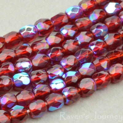 Round Faceted (3mm) Red Garnet Transparent with AB