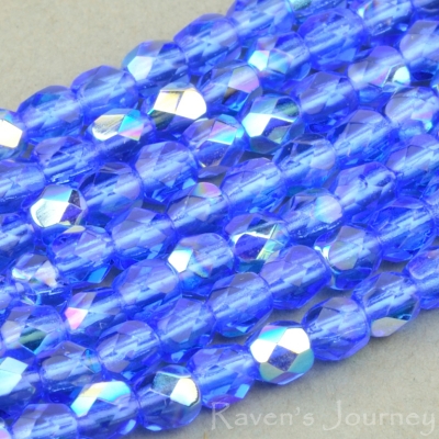 Round Faceted (3mm) Sapphire Blue Transparent with AB-osx