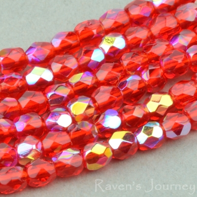 Round Faceted (3mm) Red Ruby Transparent with AB 2