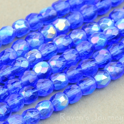 Round Faceted (3mm) Cobalt Blue Transparent with AB