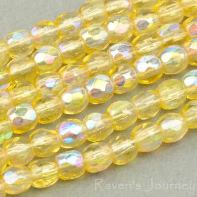 Round Faceted (3mm) Amber Transparent with AB 4