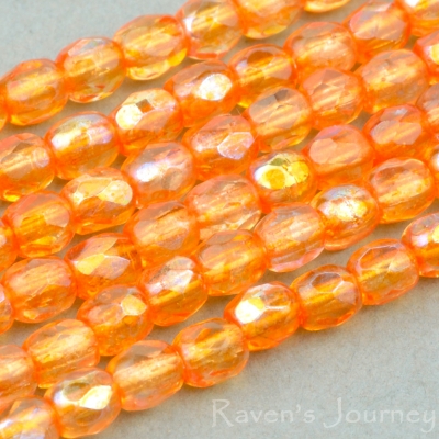 Round Faceted (3mm) Orange Transparent with Orange Luster AB