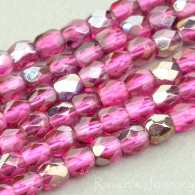 Round Faceted (3mm) Fuchsia Transparent with Platinum Half-Coat-osx