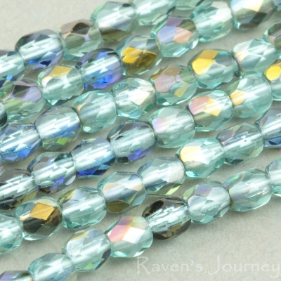 Round Faceted (3mm) Aqua Transparent with Platinum Half-Coat