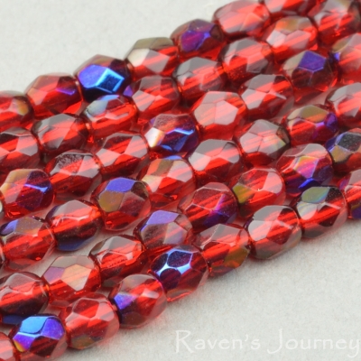Round Faceted (3mm) Red Ruby Transparent with Blue Iris-osx