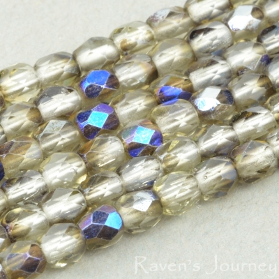 Round Faceted (3mm) Smokey Topaz Transparent with Blue Iris-osx