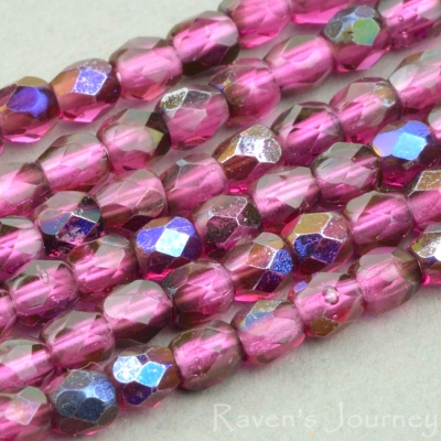 Round Faceted (3mm) Fuchsia Transparent with Blue Iris 2-osx