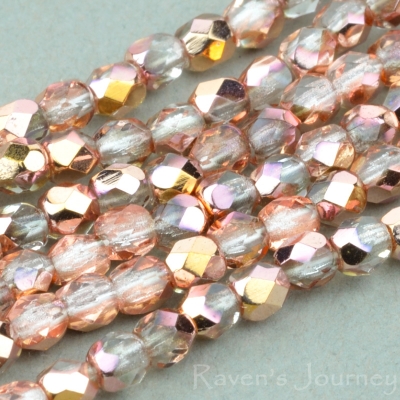 Round Faceted (3mm) Crystal Transparent with Copper