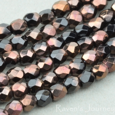 Round Faceted (3mm) Jet Opaque with Bronze Half-Coat-osx