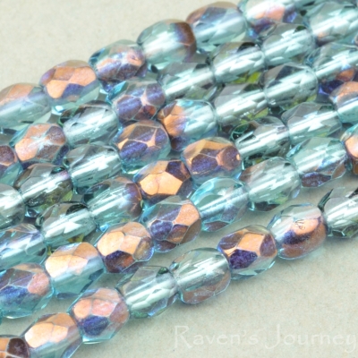 Round Faceted (3mm) Aqua Transparent with Bronze Half-Coat