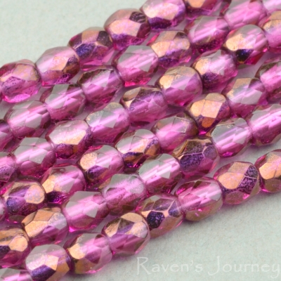 Round Faceted (3mm) Fuchsia Transparent with Bronze Half-Coat-osx