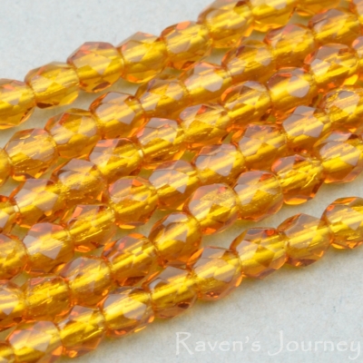 Round Faceted (3mm) Amber Transparent-osx