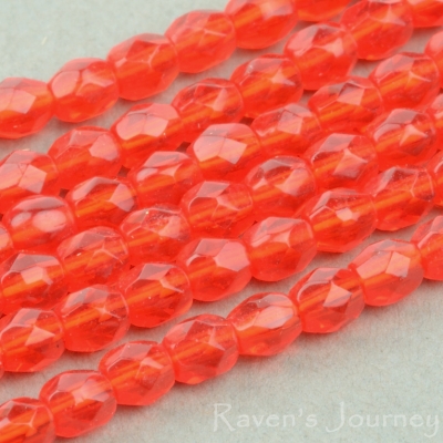 Round Faceted (3mm) Orange Hyacinth Transparent-osx