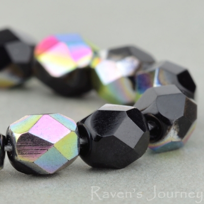 Round Faceted (5mm) Jet Opaque with Vitrail
