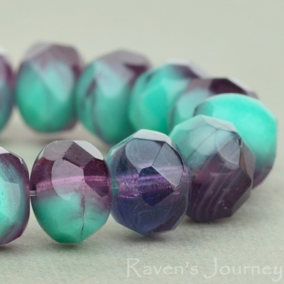 Rondelle (9x6mm) Turquoise Purple Mix Transparent Opaque
