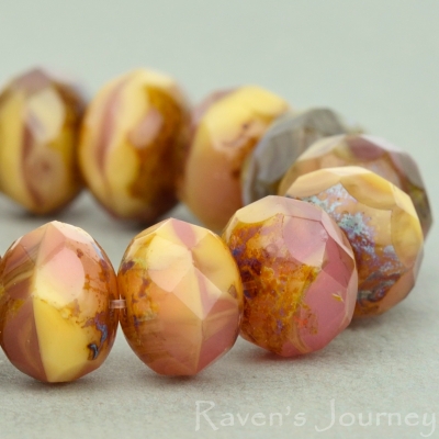Rondelle (9x6mm) Pink Ivory Red Mix Opaque with Picasso-osx