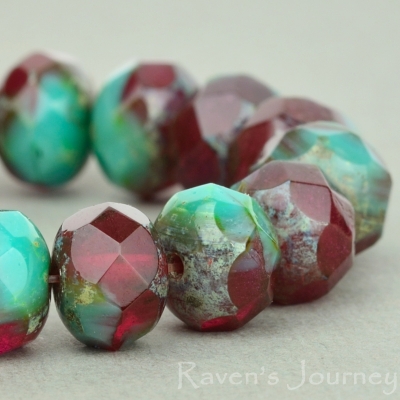 Rondelle (9x6mm) Fuchsia Turquoise Mix Transparent Opaque with Picasso-osx