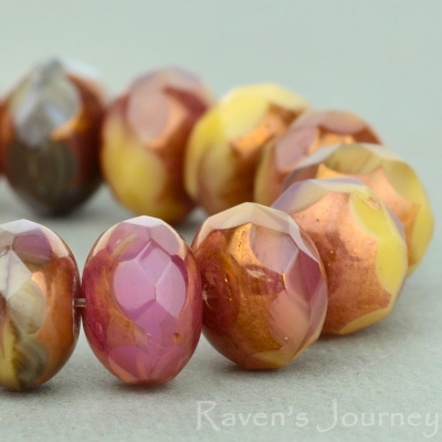 Rondelle (9x6mm) Ivory Pink Mix Opaque with Bronze