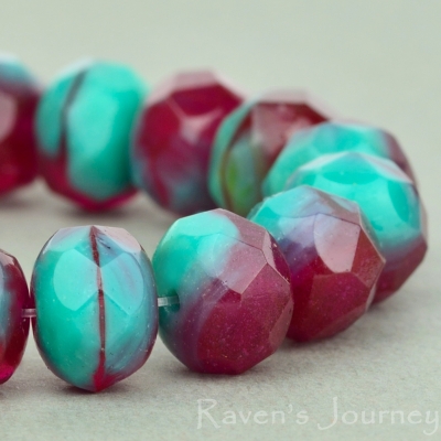 Rondelle (9x6mm) Turquoise Fuchsia Mix Transparent Opaque