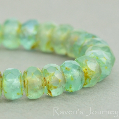 Rondelle (5x3mm) Green Aqua Transparent and White Opaque Mix with Picasso Finish