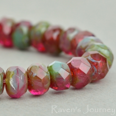 Rondelle (5x3mm) Fuchsia Transparent and Turquoise Opaque Mix with Picasso Finish-osx
