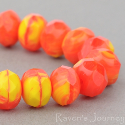 Rondelle (9x6mm) Orange Yellow Mix Opaque