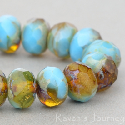 Rondelle (9x6mm) Turquoise Blue Amber Mix Opaque Transparent with Picasso-osx