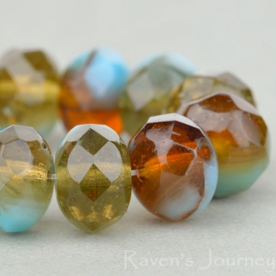 Rondelle (9x6mm) Turquoise, Blue, and Topaz Mix Opaque Transparent