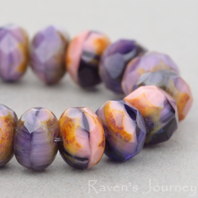 Rondelle (9x6mm) Pink Purple Amethyst Mix Opaque Transparent with Picasso