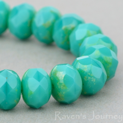 Rondelle (9x6mm) Turquoise Green Opaque with Picasso