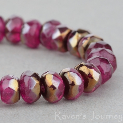 Rondelle (5x3mm) Fuchsia Opaline with Platinum Gold Halfcoat