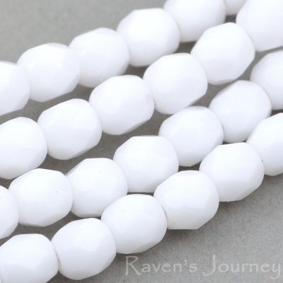 Round Faceted (4mm) White Opaque