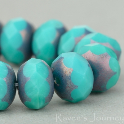 Rondelle (9x6mm) Turquoise Opaque with Matte Purple Luster