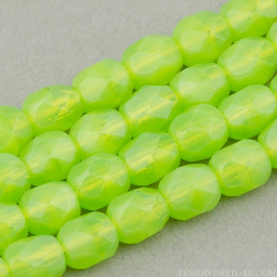 Round Faceted (4mm) Lime Green Opaline