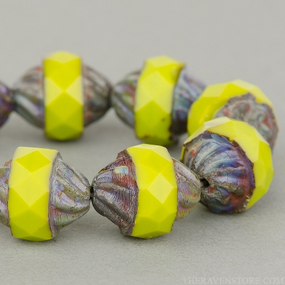 Spiral Central Cut (12x10mm) Gaspeite Green Opaque with Blue Picasso