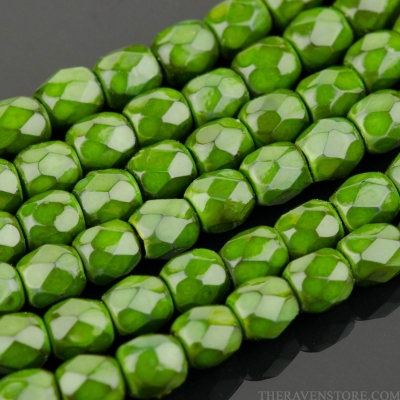 Round Faceted (3mm) Olive Green Opaque with Honeycomb Finish