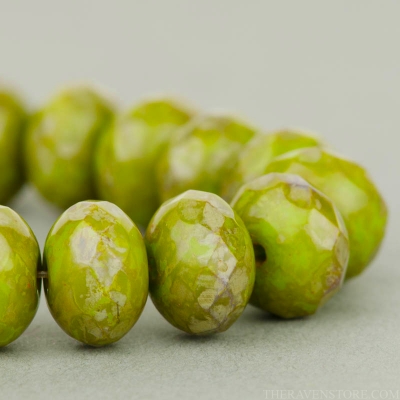 Rondelle (9x6mm) Olive Green Opaque with Picasso Fullcoat