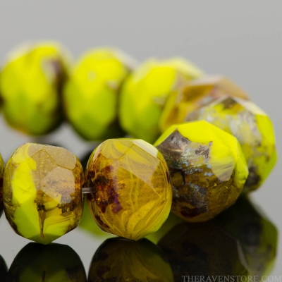 Rondelle (9x6mm) Gaspeite Green and Topaz Opaque Mix with Picasso Finish