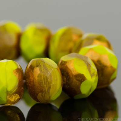 Rondelle (9x6mm) Gaspeite Green and Topaz Opaline Mix with Bronze