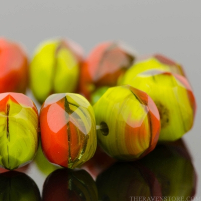 Rondelle (9x6mm) Gaspeite Green, Orange Opaque and Olivine Transparent Mix