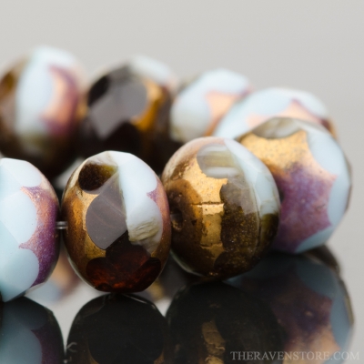 Rondelle (9x6mm) Sky Blue and Dark Topaz Opaque Mix with Bronze Finish