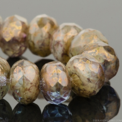 Rondelle (5x3mm) Light Aqua Transparent and Ivory Opaque Mix with Purple/Gold Luster Finish