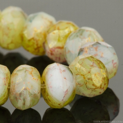 Rondelle (5x3mm) Olivine Opaque and Aquamarine Transparent with Purple and Gold Marbled Finish-osx