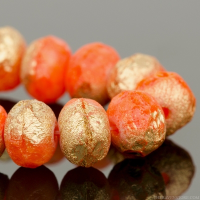 Rondelle (9x6mm) Orange Opaline Mix with Etched Gold Finish-osx